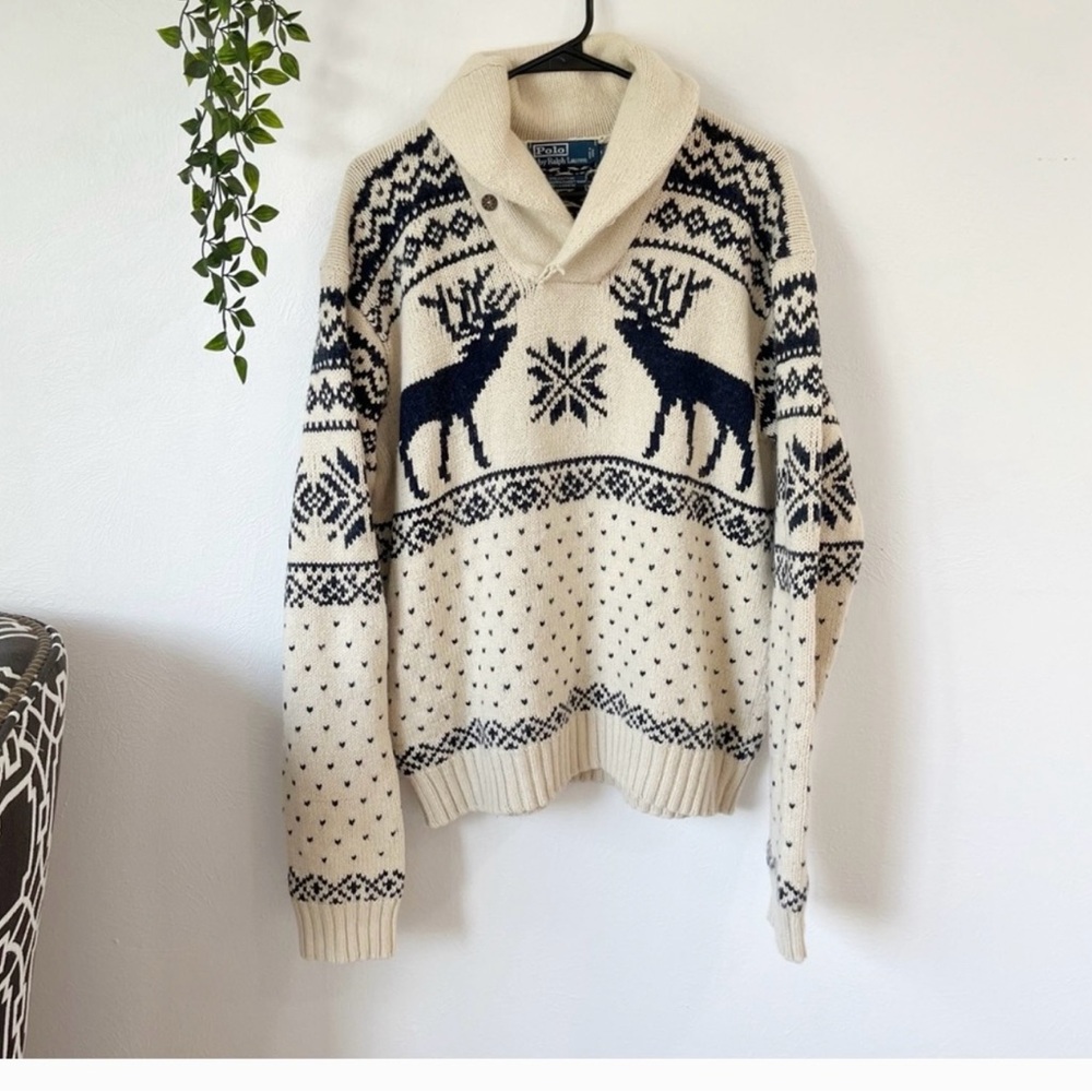 Men's Vintage Ralph Lauren Fair Isle Reindeer Sweater Sz L